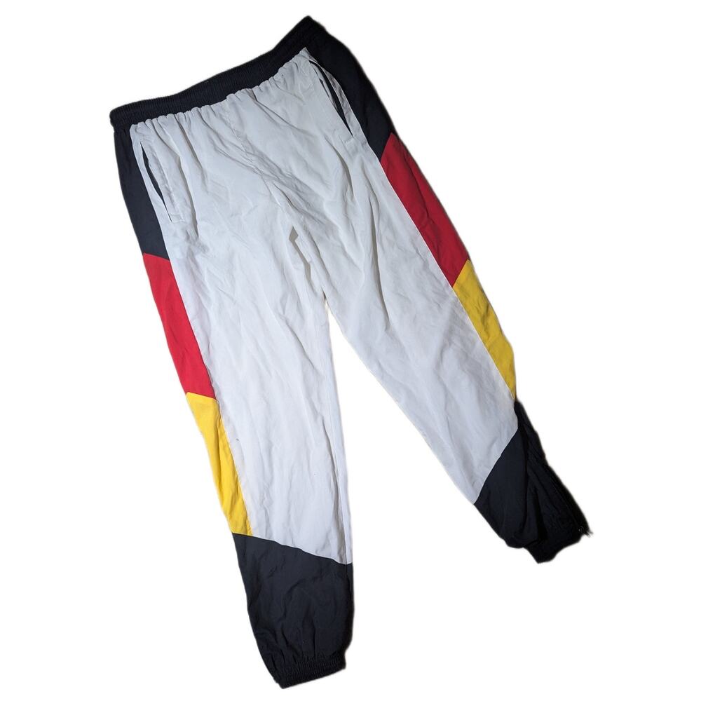 Vtg 1990s White Black Yellow Red Jogger Drawstring Lined Track Pants Men's XL